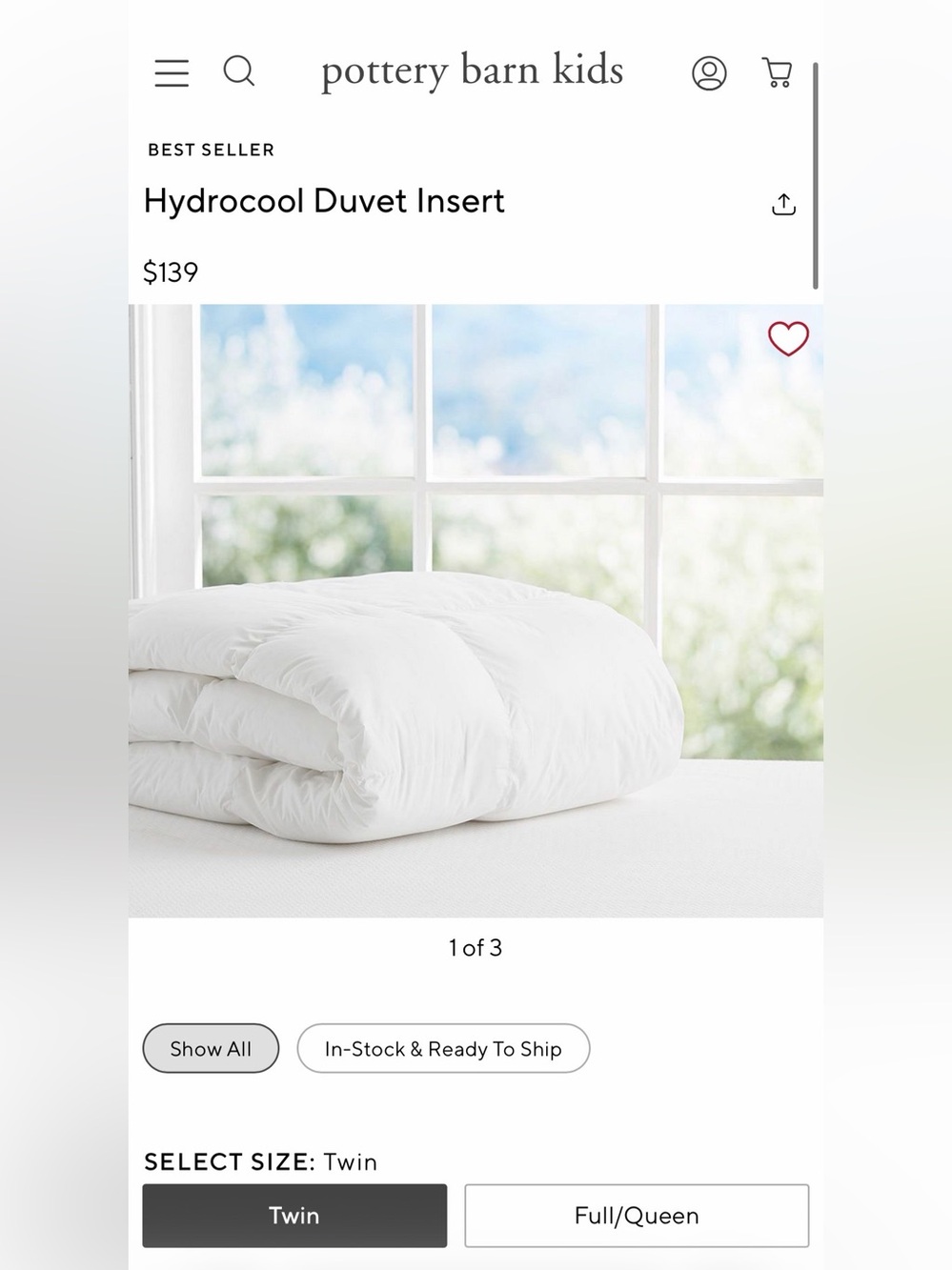 NWT Pottery Barn Kids Hydrocool Twin Duvet Insert